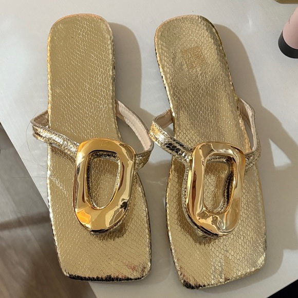 Open Edit Shoes - Elegant Gold Women's Sandals